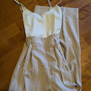 Chic Tan Jumpsuit with Paper Bag Waist and Pleated Front